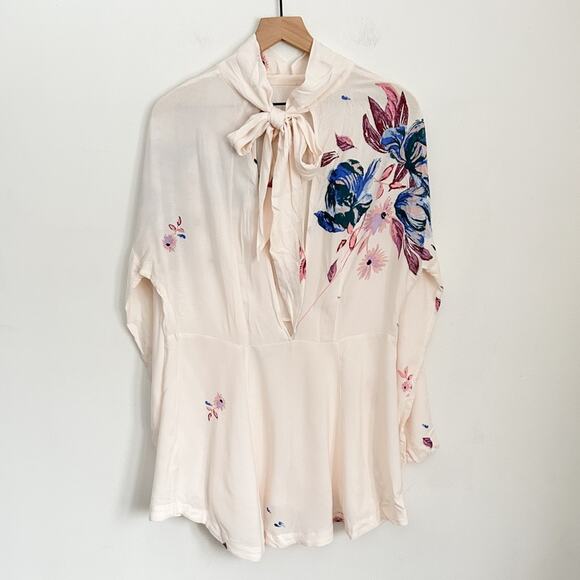 Free People Gemma Floral Tunic Cream Size XS - Picture 8 of 10